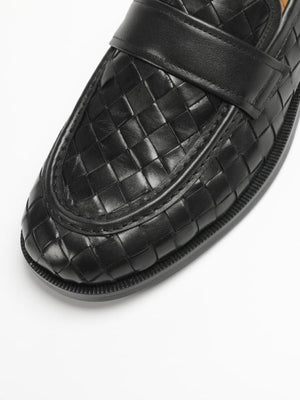 AKAIFU Hand-woven Imported Cowhide Retro Casual Penny Loafers Slip-on Leather Shoes
