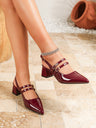 Metal Buckle Pointed Toe Open Back Chunky Heel Mary Jane Shoes