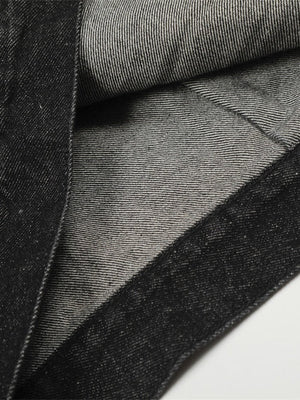 Veste en jean courte plissée à boutons style aviateur hip-hop