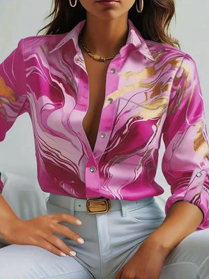 Printed Single-breasted Slim-fit Satin Casual Shirts