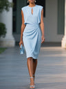 Three-dimensional Embellished Cross-over Solid Color Knotted Round Neck Hollowed-out Midi Dress