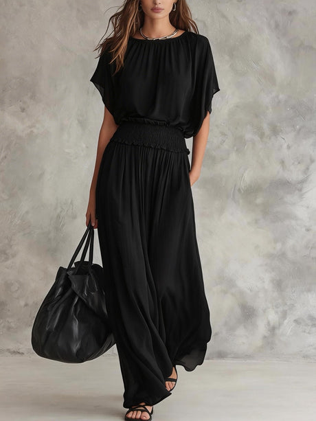 Waist-cinching Solid Color Maxi Dresses