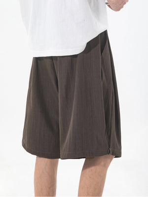 Slight Wrinkles Gathering Straight-fit Five Points Dress Pants Shorts