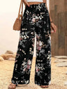 Printed Elastic Waistband High-waisted Loose-fit Pants