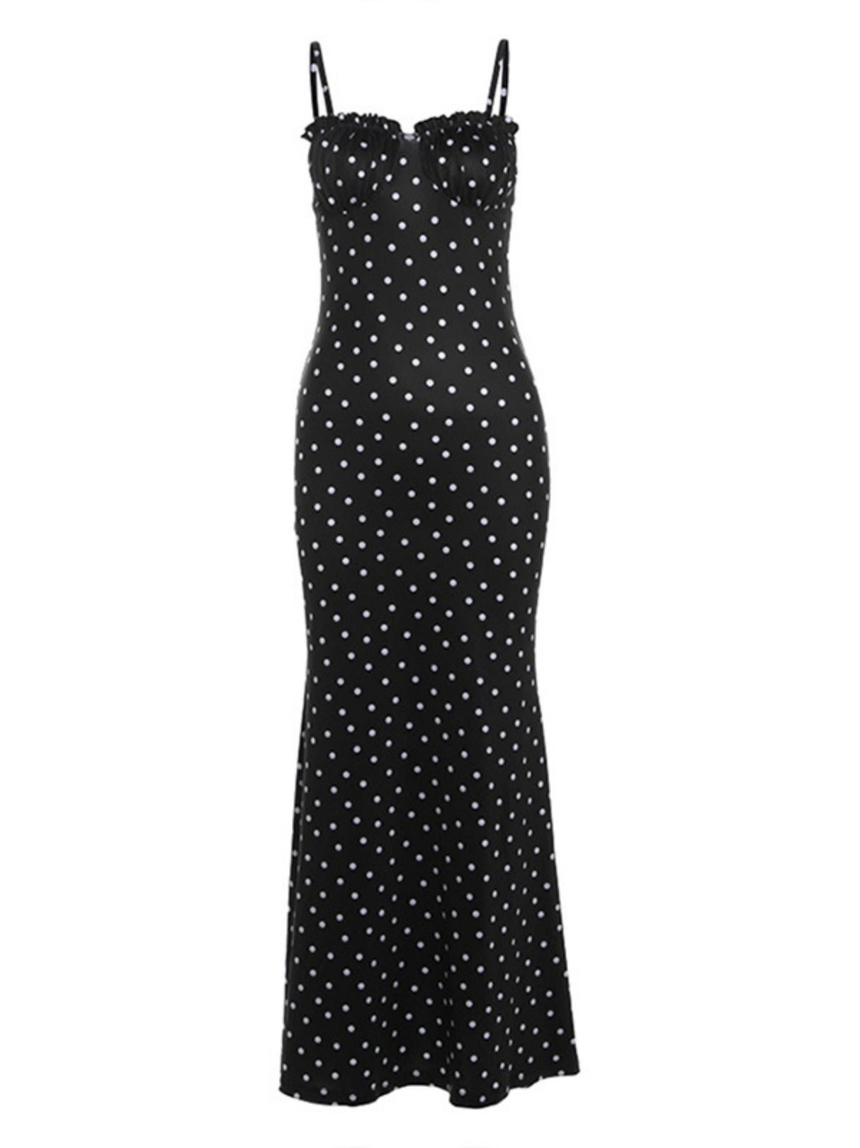 Polka Dots Spaghetti Strap Backless Bodycon Slimming Maxi Dresses