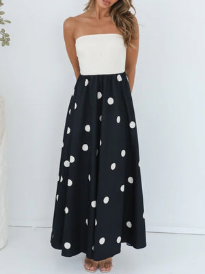 Polka Dots Patchwork Bustier A-line Skirt Maxi Dresses