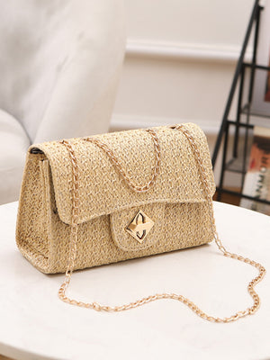 Solid Color Straw Crossbody Bag For Vacation