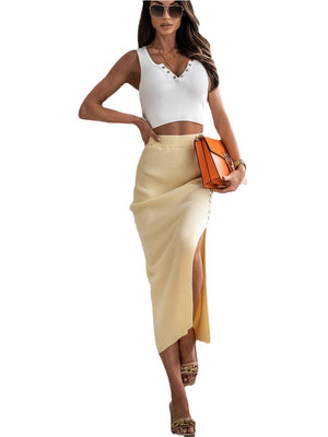 Rib Slits Buttons Skirts