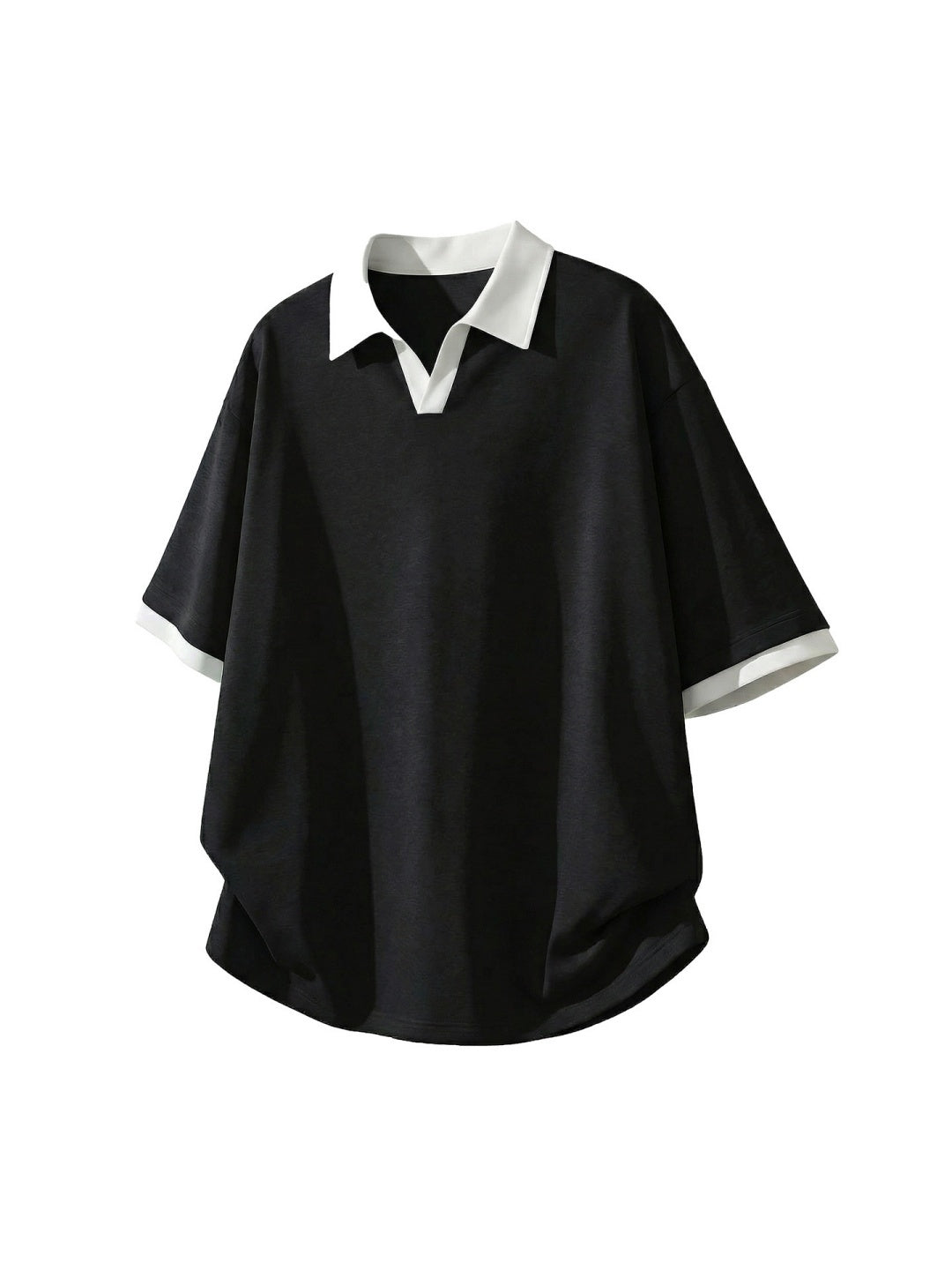 Layered-look Color-blocked Seagull Collar Polo Shirt