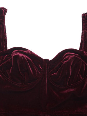 Long-sleeved Square Neckline Burgundy Velvet Slit Formal Dinner Cocktail Party Christmas Midi Dress