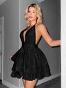 Sequins Deep V-neck Ruffles Tutu Mini&Short Dresses