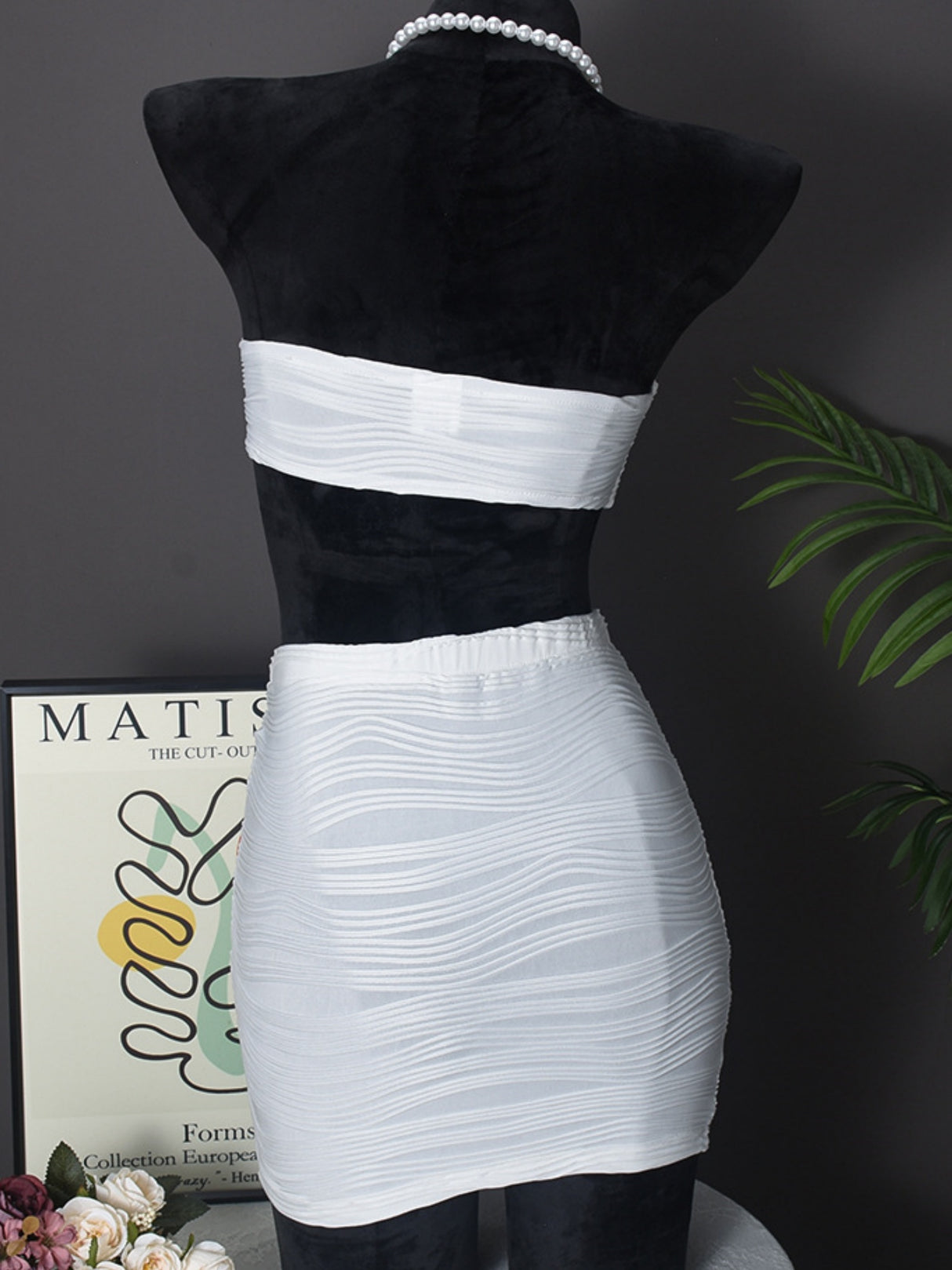 Stripes Backless And Navel Exposed Metal Embellishments On A Bra Strapless Mini Skirt 2-piece Sets