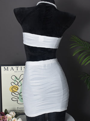 Stripes Backless And Navel Exposed Metal Embellishments On A Bra Strapless Mini Skirt 2-piece Sets
