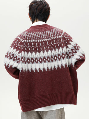 Retro Fair Isle pattern Ethnic style Cardigans