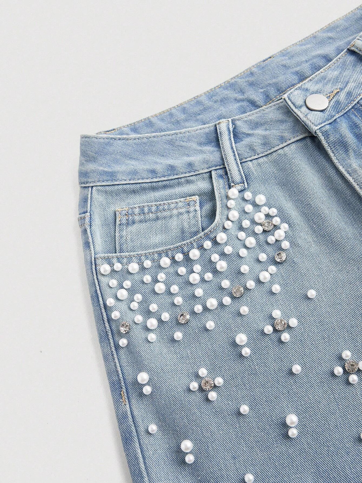 Women's Autumn/Winter Beaded High-Waisted Wide-Leg Jeans