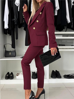 Profession Coat Double-breasted Suit Tapered Trousers 2-piece Sets