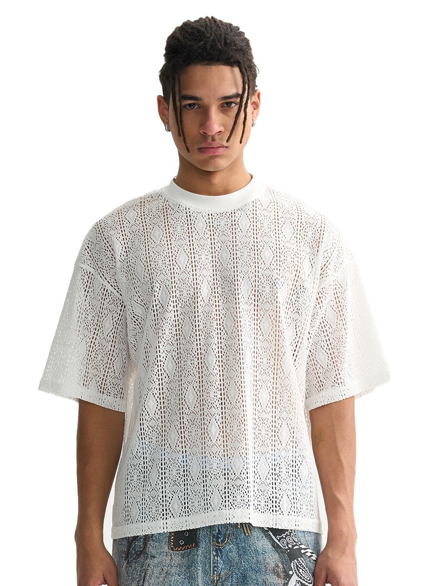 Liber Summer Men's Hollow pattern Floral T-shirts