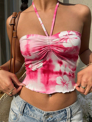 Liber Summer Women's Off-shoulder Tie-dye Suspenders