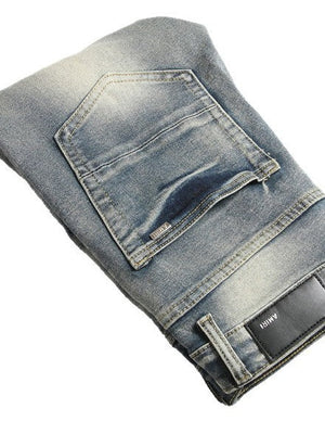 Punk Blue Slim Stretch Orange Patches Straight Flared Jeans