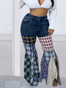 Houndstooth Pattern Flared Pants Ruffle Jeans
