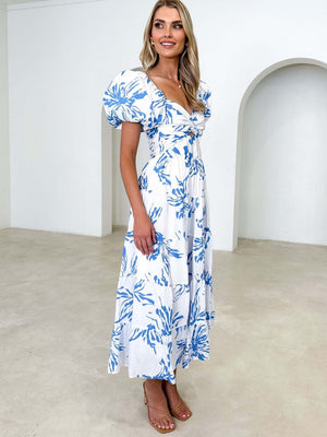 Floral Print Puff Sleeve Maxi Dress