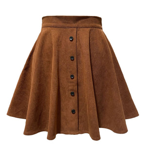 Solid Color Corduroy Single-breasted Buttons High Waist Skirts