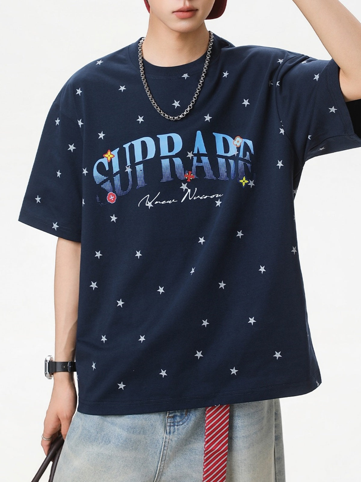 Full Stars Color-blocked Letter Printed T-shirts