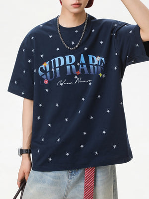 Full Stars Color-blocked Letter Printed T-shirts