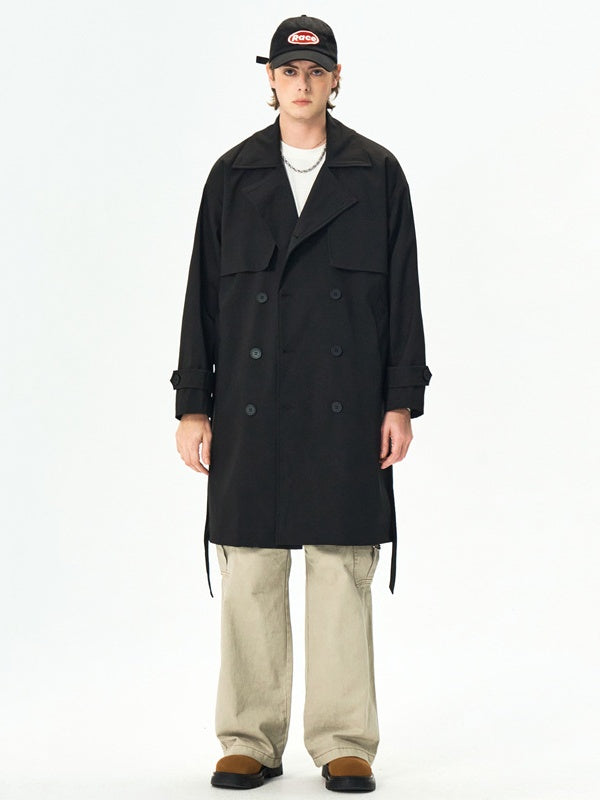Black Khaki Multiple pockets Mid-length Trench Coats