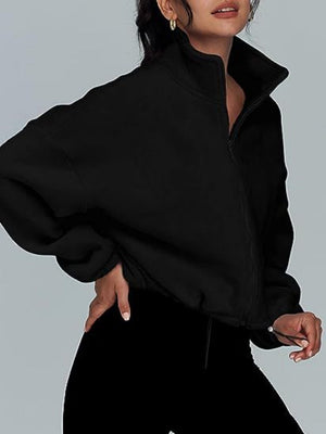 Liber Autumn Women's Zipper Solid Color Drawstring Jackets