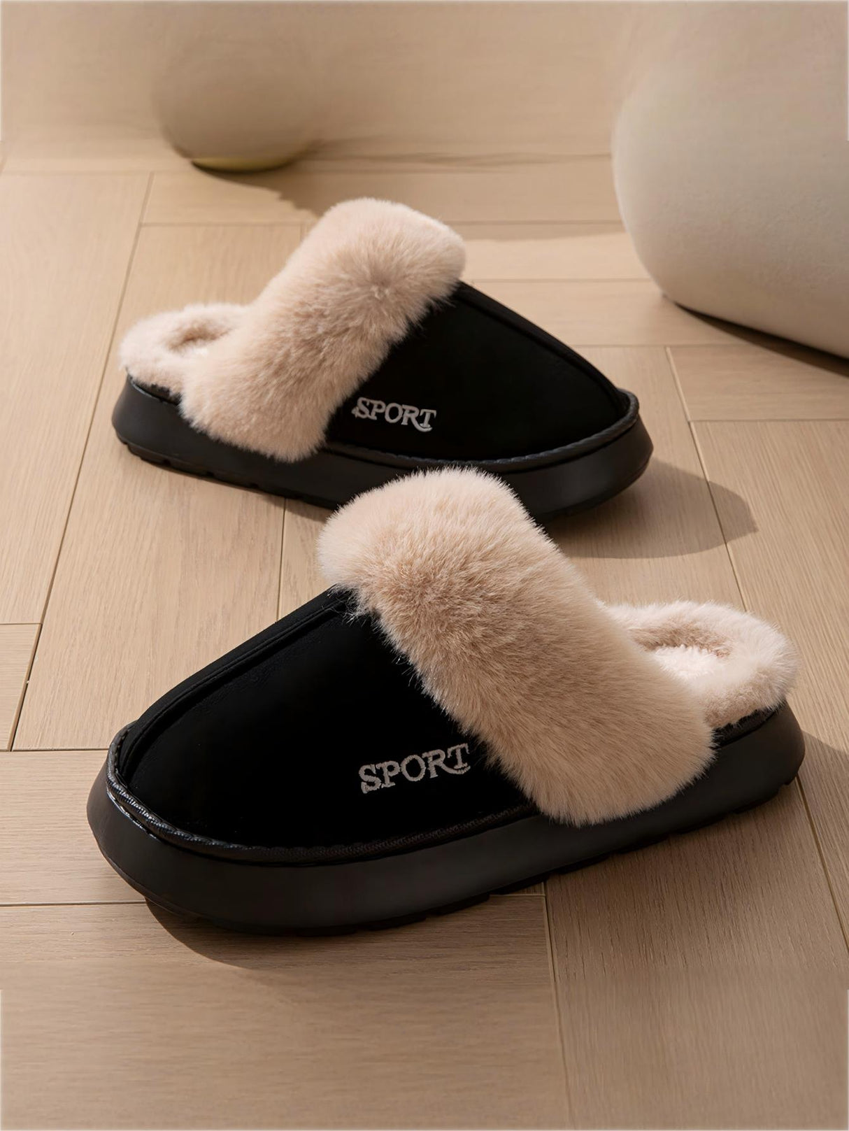 Solid Color Plush Thick-soled Slippers