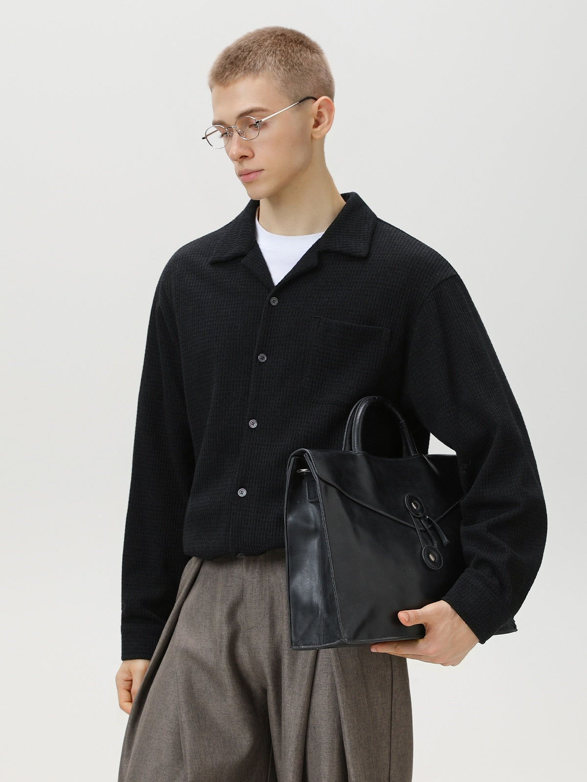 Liber Autumn Men's Pocket decoration Solid Color Shirts