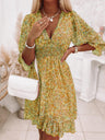 Floral V-neck Short Sleeve Ruffle Mini&Short Dresses
