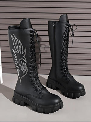 Lace-up Zippered Knee-high Platform Embroidered Vintage Women's Boots