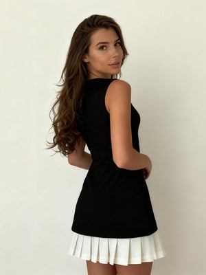 Splicing Pleats Waist Sleeveless Mini&Short Dresses