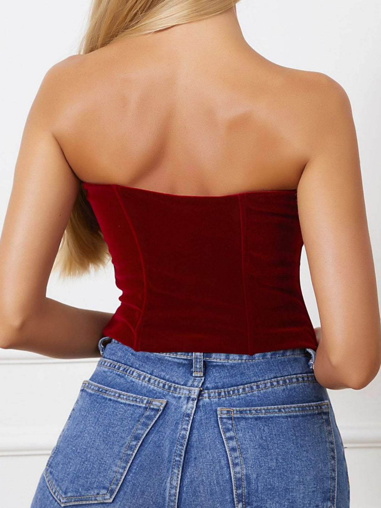 Velvet Waist-cinching And Backless With Breast Pads Fishbone Corset