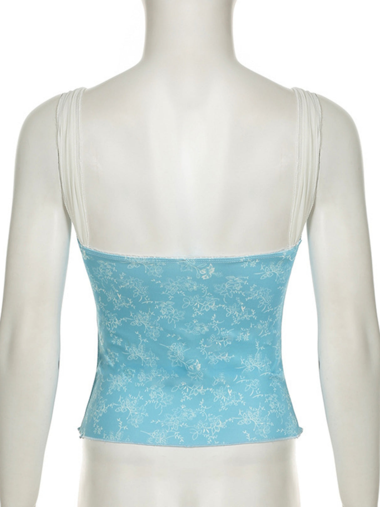 Lace Trim Bow Print Slimming And Waist-cinching Backless Tank Top