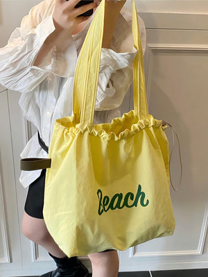 Letter Print Large Capacity Lightweight Drawstring Shoulder Bag