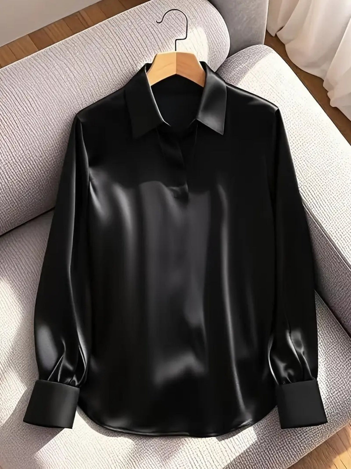 Satin V-neck Long Sleeves Blouse
