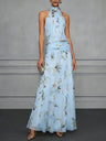 Halter Printed Temperament Waist Parties Maxi Dresses