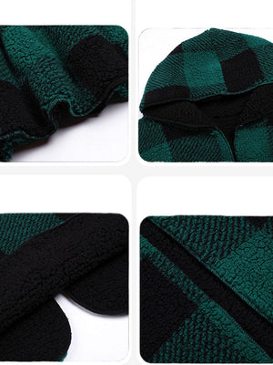 Reversible Christmas Cardigan Pocket Hooded Plaid Jacket