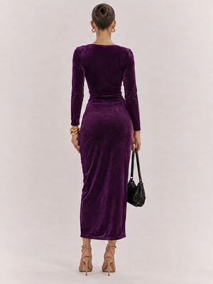 Goose Down V-neck Dress, Slim Fit, Pleated Patchwork, Irregular Skirt, Elegant Long Dress