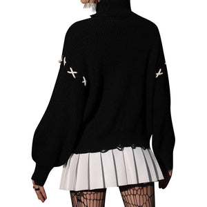 Pullover Bandages Cross Contrast Color Sweater