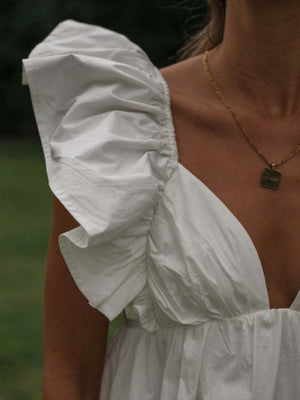 Lotus Leaf Sleeves V-neck High Waist Mini&Short Dresses