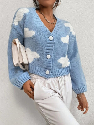 V-neck Clouds Buttons Dropped Shoulders Cardigans