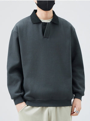 Contrasting Colors Lapel Stripes Sweatshirts