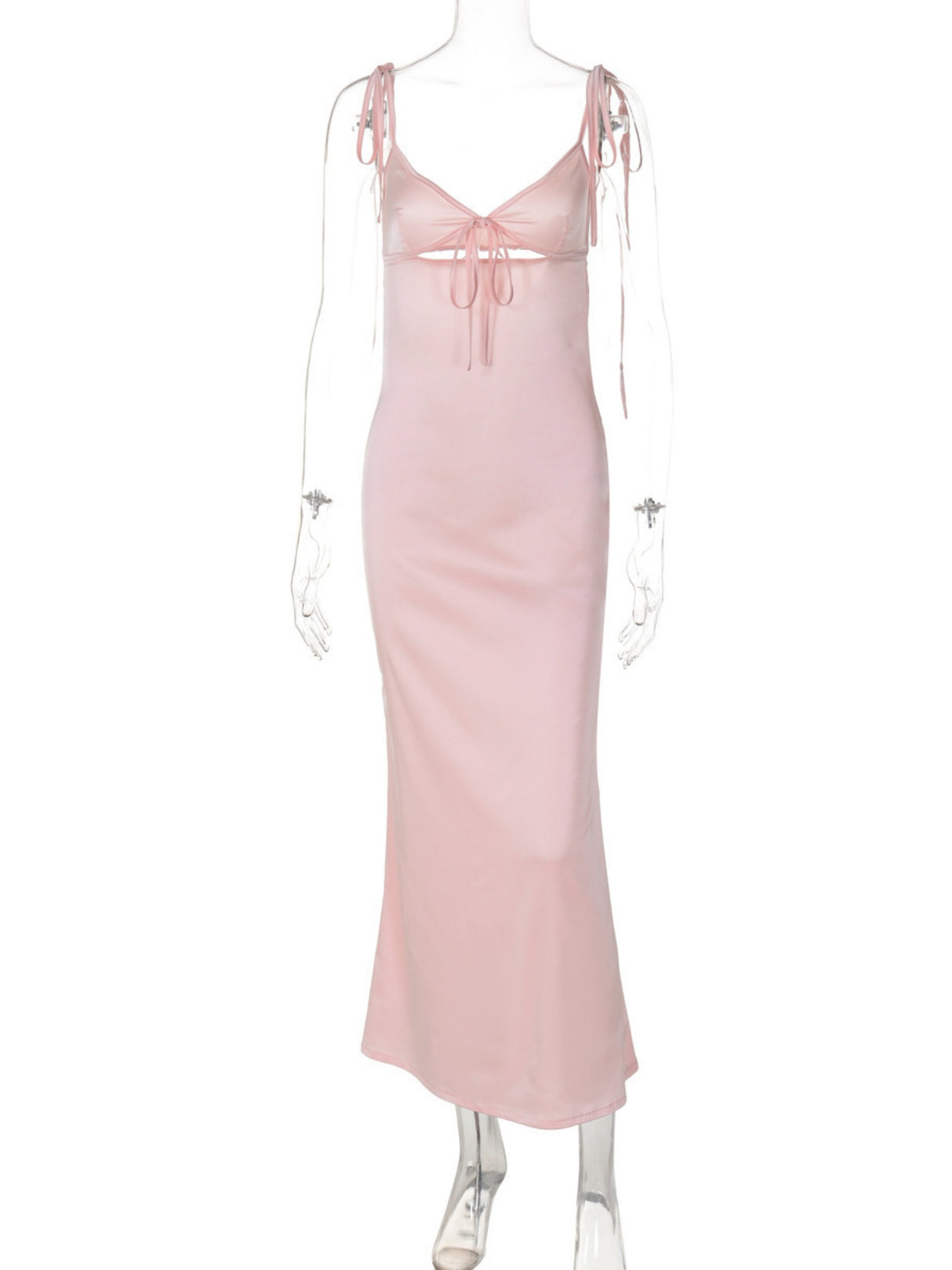 Satin Cross Straps Hollow Out V-neck Sleeveless Maxi Dresses