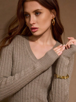 Superfine Merino Wool Cashmere Silk V Pullover Sweater