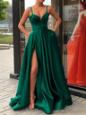 Solid Color Satin Spaghetti Strap Long Dress
