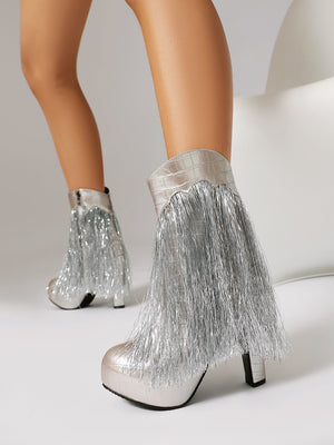 Fashionable Sequined Tassel High-heeled Platform Women's Boots